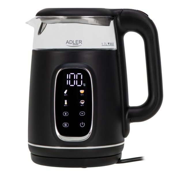 black silver Electric kettle glass with LED display & temperature regulation 1,7L