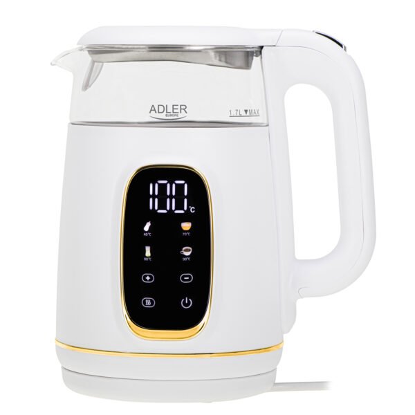 white gold Electric kettle glass with LED display & temperature regulation 1,7L